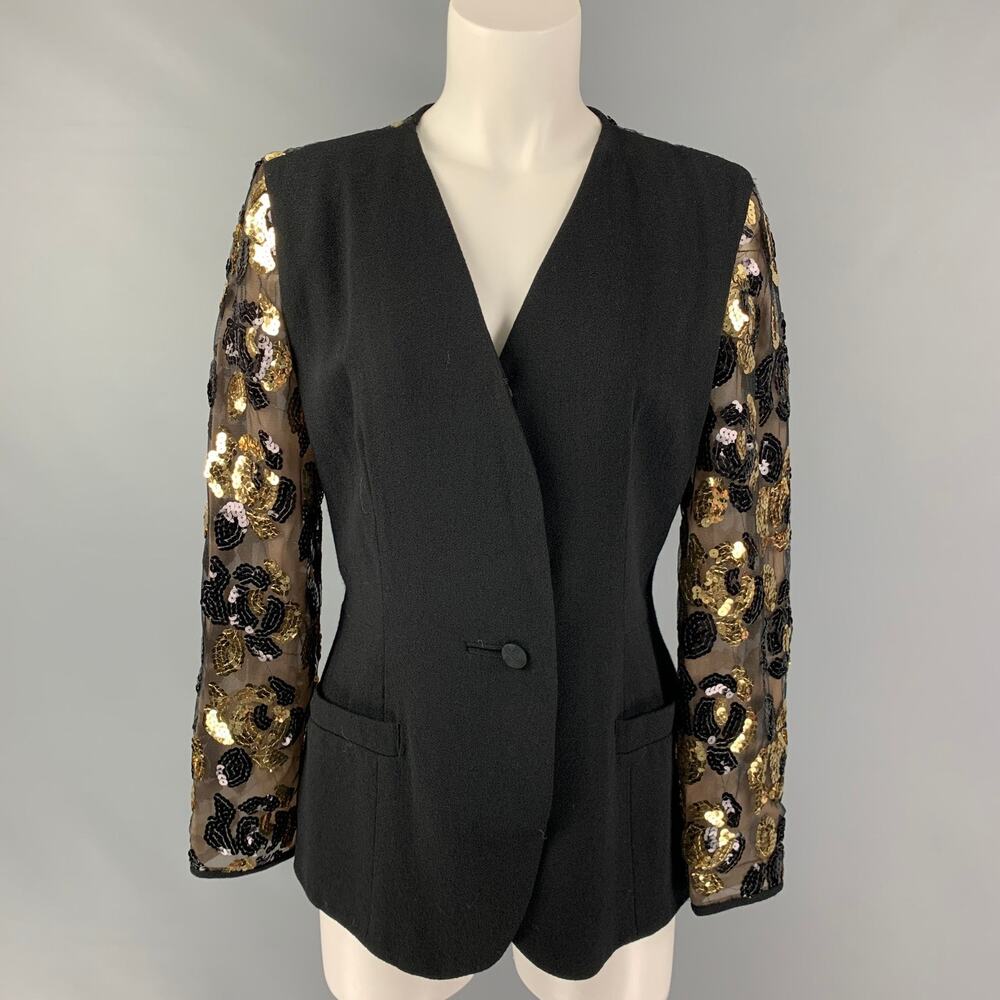 TERI JON Size 8 Black & Gold Crepe Evening Jacket